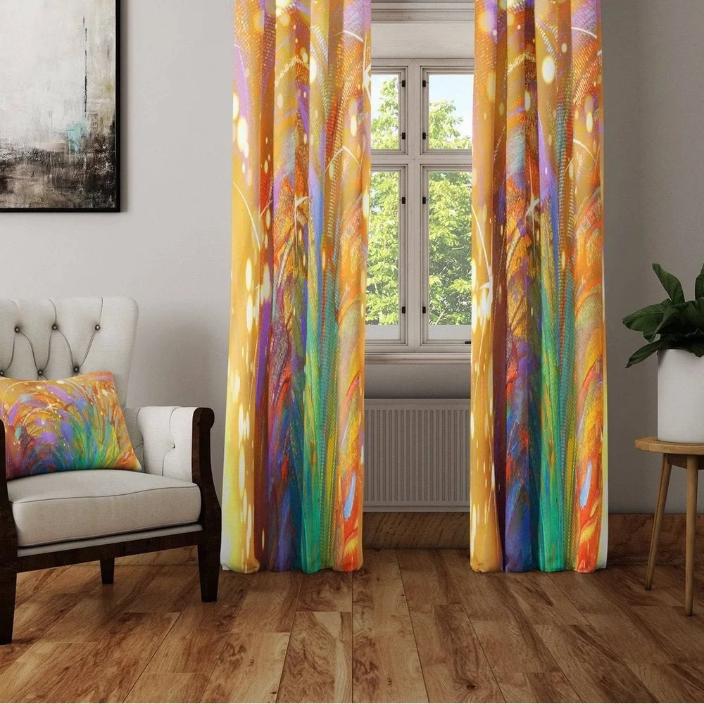 Wayfair Abstract Galaxy Curtain Panels Set Of 2, Semi Sheer Colorful Print